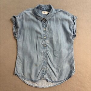 Vineyard Vines Womens Size 2 Blue Lyocell Short Sleeve Button Down Shirt